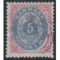 DENMARK - 1879 5øre ultramarine/rose Numeral, perf. 14:13½, used – Facit # 30b