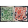 DENMARK - 1917 5øre green & 10øre red King Christian X o/p SF, used – Facit # 168-169