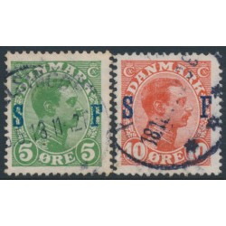 DENMARK - 1917 5øre green & 10øre red King Christian X o/p SF, used – Facit # 168-169
