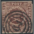 DENMARK - 1853 4RBS black-brown Crown, imperforate, Thiele IIA printing, used – Facit # 2III