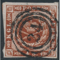 DENMARK - 1861 4Sk rose-brown Crown, imperforate, lined background, used – Facit # 7g