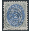 DENMARK - 1871 2Sk ultramarine/grey Numeral, perf. 14:13½, used – Facit # 20i