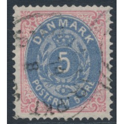 DENMARK - 1879 5øre ultramarine/rose Numeral, perf. 14:13½, used – Facit # 30b