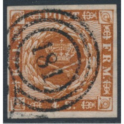 DENMARK - 1862 4Sk red-brown Crown, imperforate, lined background, used – Facit # 7i