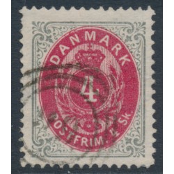 DENMARK - 1870 4Sk deep carmine-red/grey Numeral, perf. 14:13½, used – Facit # 22e DENMARK - 1870 4Sk deep carmine-red/grey Numeral, perf. 14:13½, used – Facit # 22e