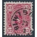 FINLAND - 1875 32Pen deep red-carmine Coat of Arms, perf. 11:11, used – Facit # 18See
