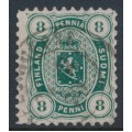 FINLAND - 1875 8Pen dark green Coat of Arms, perf. 11:11, used – Facit # 14Sd