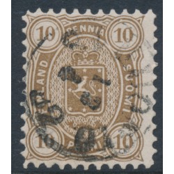 FINLAND - 1881 10Pen olive-brown Coat of Arms, perf. 11:11, used – Facit # 15Sa