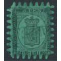 FINLAND - 1867 8Pen black Coat of Arms, roulette III, green paper, used – Facit # 6v1C3