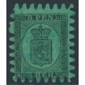FINLAND - 1867 8Pen black Coat of Arms, roulette III, green paper, used – Facit # 6v1C3