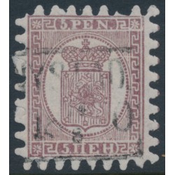 FINLAND - 1866 5Pen lilac-brown Coat of Arms, roulette II, ribbed paper, used – Facit # 5v1C2
