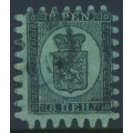 FINLAND - 1867 8Pen black Coat of Arms, roulette III, green paper, used – Facit # 6v1C3