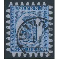 FINLAND - 1873 20Pen blue Coat of Arms, roulette III, grey-blue paper, used – Facit # 8v2C3