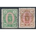 FINLAND - 1890 5Mk green/red & 10Mk brown/red Arms, used – Facit # 33-34