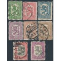 FINLAND - 1918 5Pen to 5Mk Coat of Arms (Vaasa) set of 8, used – Facit # 76-83
