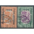 FINLAND - 1928 Arms with Helsinki Exhibition overprints set of 2, used – Facit # 138-139
