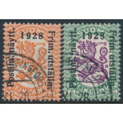 FINLAND - 1928 Arms with Helsinki Exhibition overprints set of 2, used – Facit # 138-139