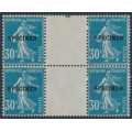 FRANCE - 1925 30c pale blue Semeuse, gutter block of 4, o/p SPECIMEN, MNH – Michel # 187