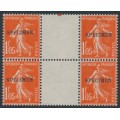 FRANCE - 1925 1.05Fr vermilion Semeuse, gutter block of 4, o/p SPECIMEN, MNH – Michel # 190