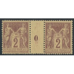 FRANCE - 1877 2c red-brown Peace & Commerce, Millésime gutter pair, MNH – Michel # 69