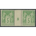 FRANCE - 1898 5c yellow-green Peace & Commerce, Millésime gutter pair, MNH – Michel # 84II
