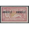 FRANCE - 1923 1Fr red/olive Merson, o/p ANNULÉ, MH – Yvert # 121-CI2