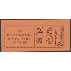 FRANCE - 1916 black/red Bordeaux Return to Sender label, MNH – Yvert # TR2