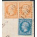 FRANCE - 1864 40c orange pair & 20c blue Napoléon on cover to Italy – Michel # 21+22 FRANCE - 1864 40c orange pair & 20c blue Napoléon on cover to Italy – Michel # 21+22