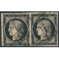FRANCE - 1849 20c black Cérès, white paper, imperforate pair, used – Michel # 3x