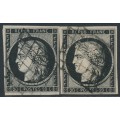 FRANCE - 1849 20c black Cérès on white & yellowish papers, used – Michel # 3x+3y