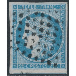 FRANCE - 1850 25c blue Cérès on white paper, imperforate, used – Michel # 4a