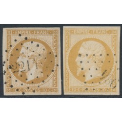 FRANCE - 1853 10c brown & yellow-brown Napoléon, type I, used – Michel # 12Ia+12Ic