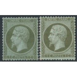 FRANCE - 1862 1c green-olive & greenish bronze Napoléon, perf. 14:13½, MH – Michel # 18a+18b