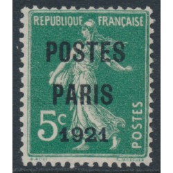 FRANCE - 1921 5c green Semeuse, POSTES PARIS 1921 pre-cancel, MNG – Michel # 116VaII FRANCE - 1921 5c green Semeuse, POSTES PARIS 1921 pre-cancel, MNG – Michel # 116VaII
