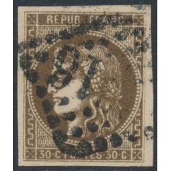 FRANCE - 1870 30c brown Cérès (Bordeaux printing), imperforate, used – Michel # 42a