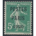 FRANCE - 1920 5c green Semeuse, POSTES PARIS 1920 pre-cancel, MNG – Michel # 116VaI