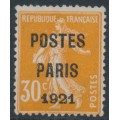 FRANCE - 1921 30c orange Semeuse, POSTES PARIS 1921 pre-cancel, MNG – Michel # 120Va