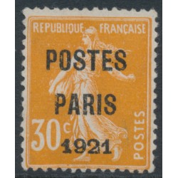 FRANCE - 1921 30c orange Semeuse, POSTES PARIS 1921 pre-cancel, MNG – Michel # 120Va FRANCE - 1921 30c orange Semeuse, POSTES PARIS 1921 pre-cancel, MNG – Michel # 120Va