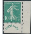 FRANCE - 1921 10c green Semeuse with Phena advertising, MNH – Michel # 141IB