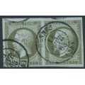 FRANCE - 1860 1c olive on bluish Napoléon, imperforate pair, used – Michel # 10a