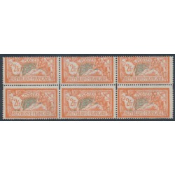 FRANCE - 1920 2Fr orange/blue Merson, double perforations B/6, MNH – Michel # 139 FRANCE - 1920 2Fr orange/blue Merson, double perforations B/6, MNH – Michel # 139