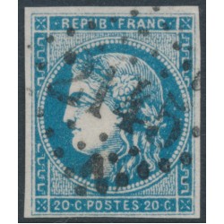 FRANCE - 1870 20c blue Cérès (Bordeaux printing), type II, imperforate, used – Michel # 41II