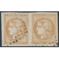 FRANCE - 1870 10c brown Cérès (Bordeaux printing), imperforate pair, used – Michel # 40a