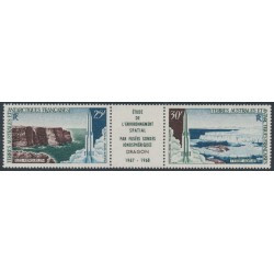 FRANCE / TAAF - 1968 25Fr & 30Fr Dragon Satellite strip of 3, MNH – Michel # 42-43
