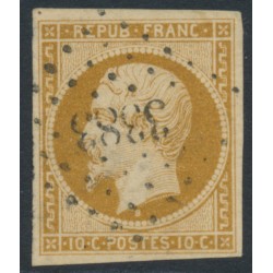 FRANCE - 1852 10c bistre-yellow President Napoléon, imperforate, used – Michel # 8a