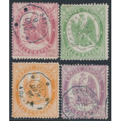 FRANCE - 1868 25c to 2Fr Telegraph Stamps set, perf. 12½:12½, used – Michel # T5-T8
