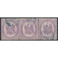 FRANCE - 1868 2Fr violet Telegraph Stamp, perf. 12½:12½, strip of 3, used – Michel # T8