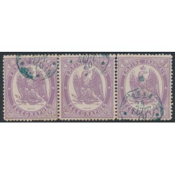 FRANCE - 1868 2Fr violet Telegraph Stamp, perf. 12½:12½, strip of 3, used – Michel # T8