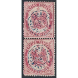 FRANCE - 1868 25c carmine-red Telegraph Stamp, perf. 12½:12½, pair, used – Michel # T5