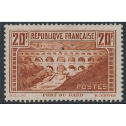 FRANCE - 1929 20Fr red-brown Pont du Gard (type IIA), perf. 13:13, used – Michel # 242C